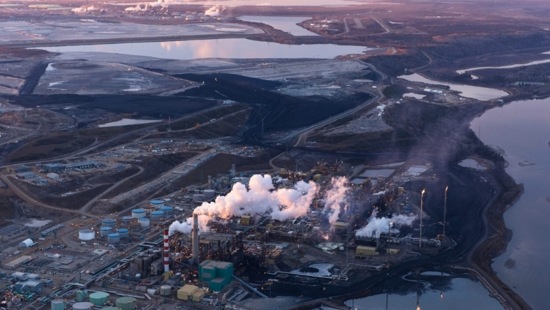 Aerial view of Canada’s oil sands production facilities and tailings ponds